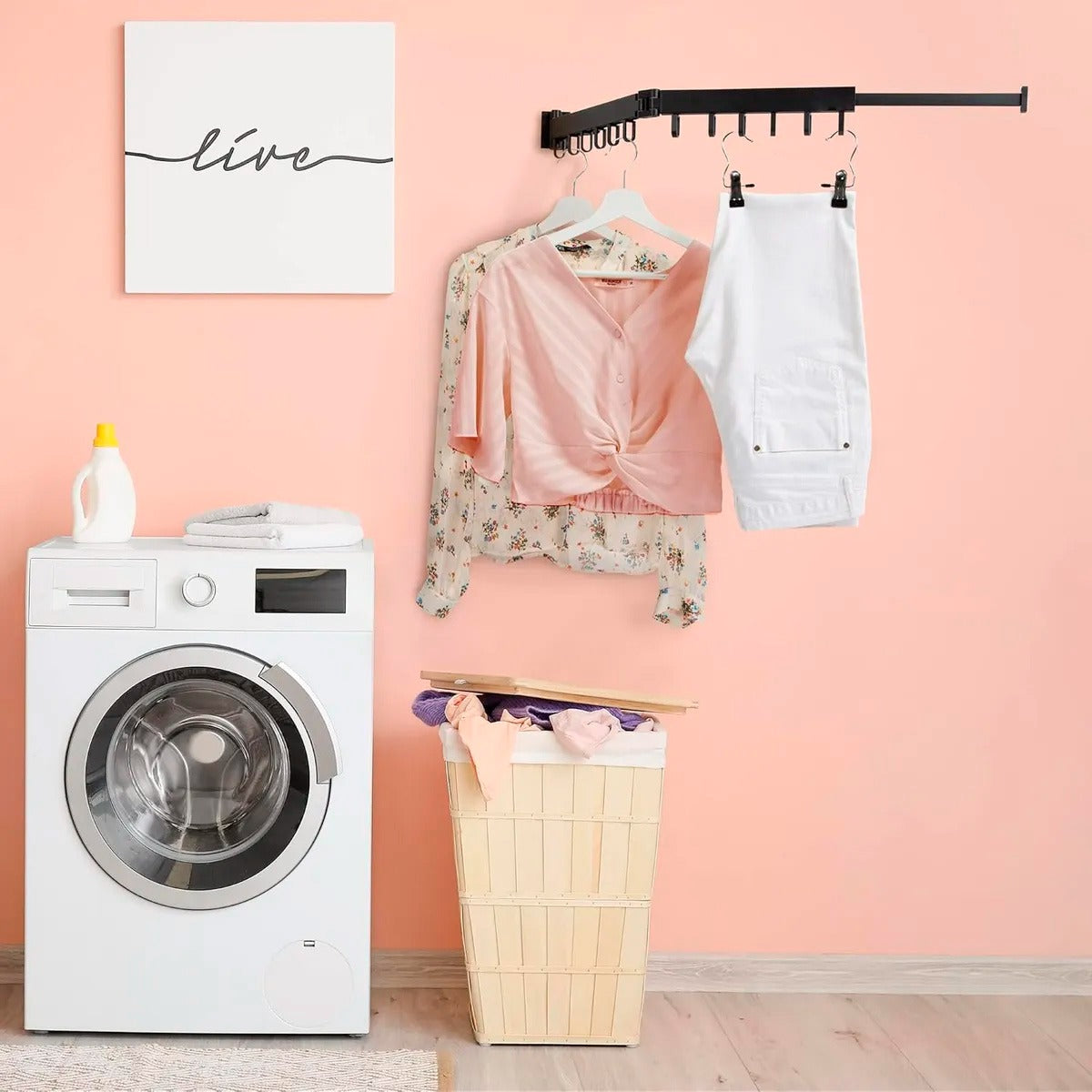 Tendedero plegable de pared para 12 prendas - Seca más ropa en menos espacio