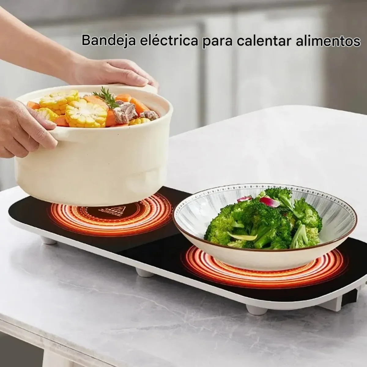 Bandeja calefactora eléctrica con doble zona de calor – Disfruta tus alimentos a la temperatura ideal