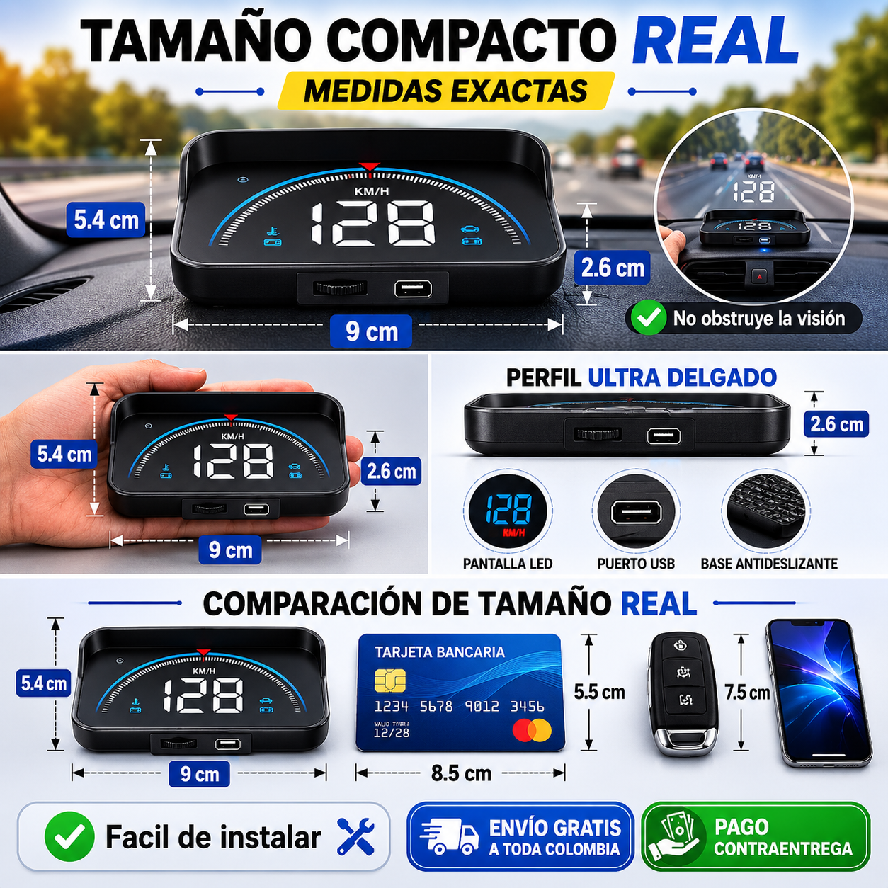 Proyector de velocidad HUD inteligente para vehículos – Mantén la vista al frente y conduce con mayor seguridad